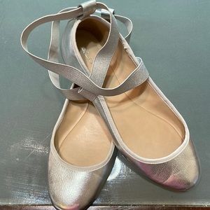 Metallic Silver Aldo ballet flats with ankle strap